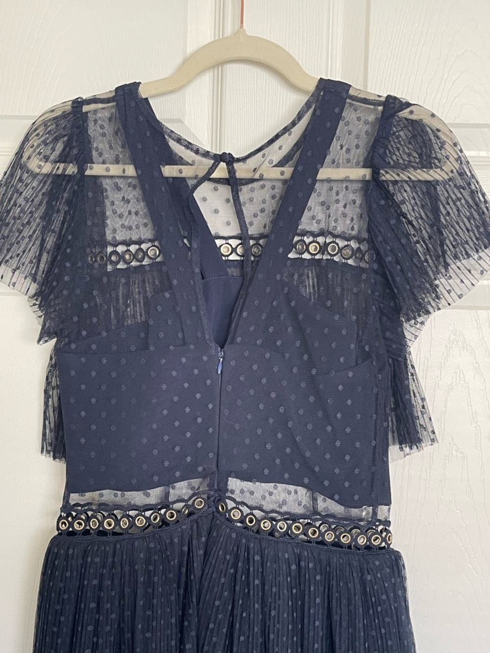 Sheer Navy Midi Dress with Eyelet Embellishment - Picture 4 of 7